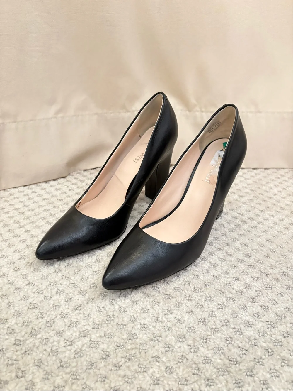 Nine West Black Pointed-Toe Block Heel Pumps